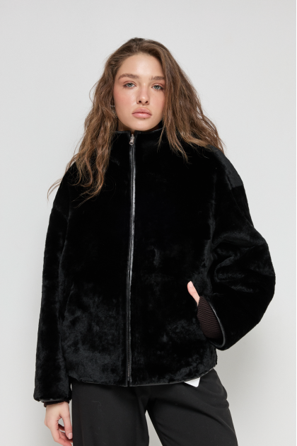 Double-sided sheepskin coat with hood